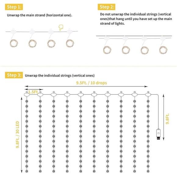 Minetom Curtain Lights, 300 LED Dimmable Fairy Lights Twinkle Lights with - Picture 5 of 7